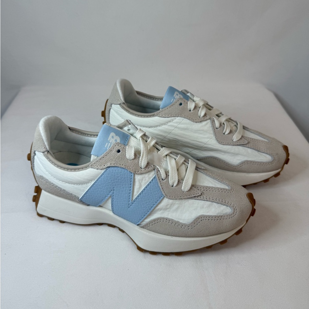 New Balance Womens 327 Blue Tan Sneakers Shoes
